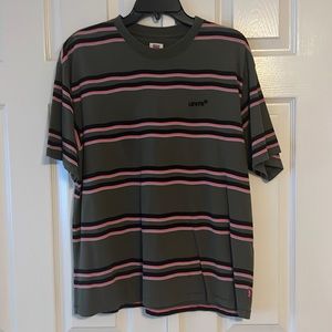 Olive green with black and pink stripes Levi’s shirt